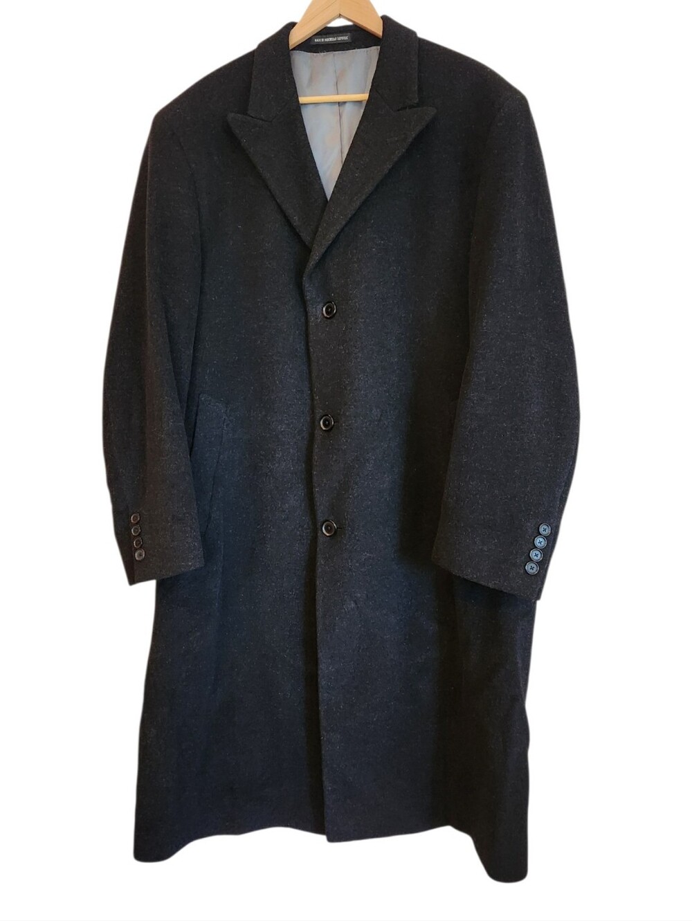 Calvin Klein Men's Black Wool/Cashmere Overcoat Size 44R Professional Luxury